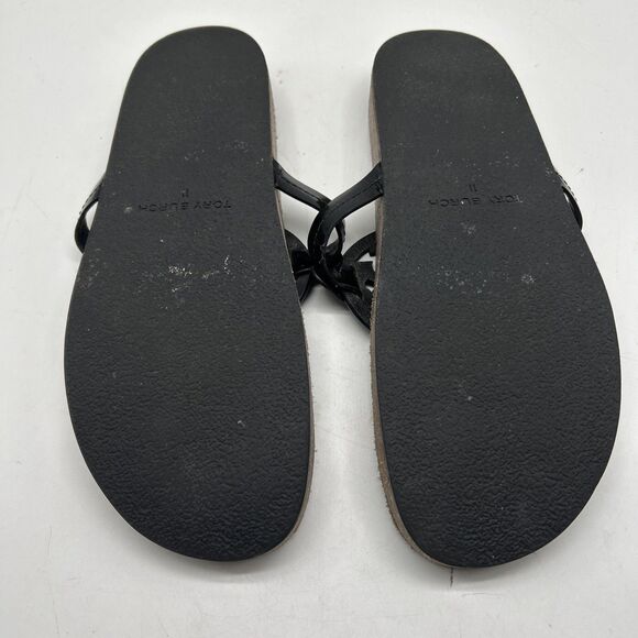 Tory Burch Sandals Womens 11M Miller Cloud Black Patent Leather Flat Flip‎ Flop - Picture 7 of 9